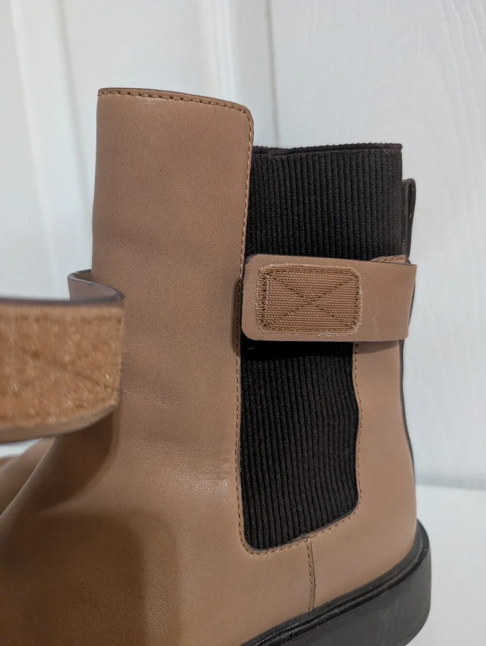 Tory Burch Womens Boots Double T Chelsea Brown Beige Ankle Leather Shoes Size 10
